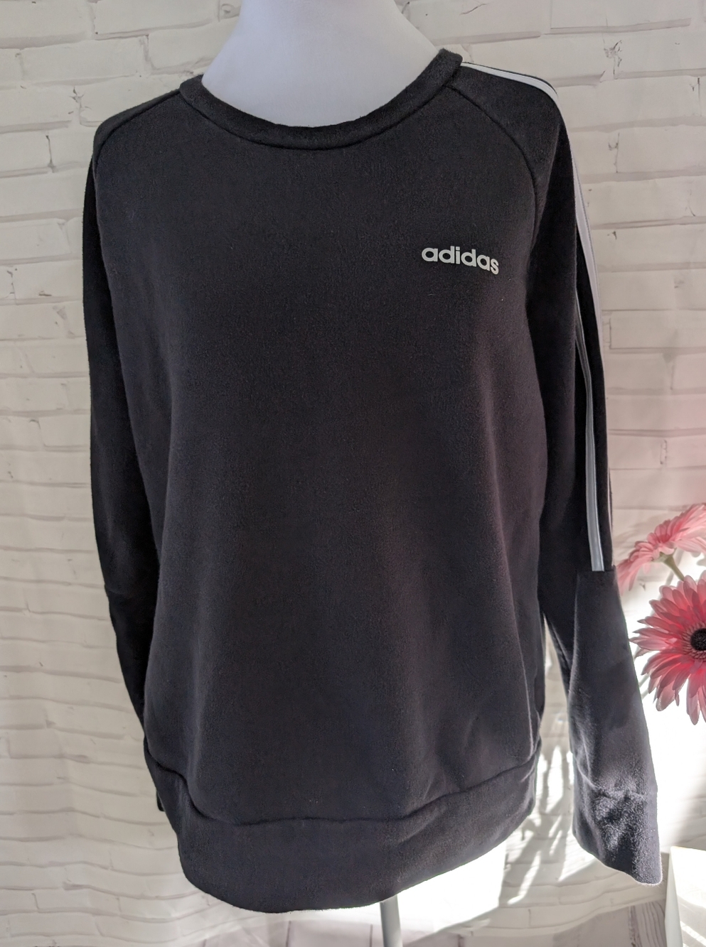 adidas Black Crewneck Sweatshirt with White Shoulder Stripes